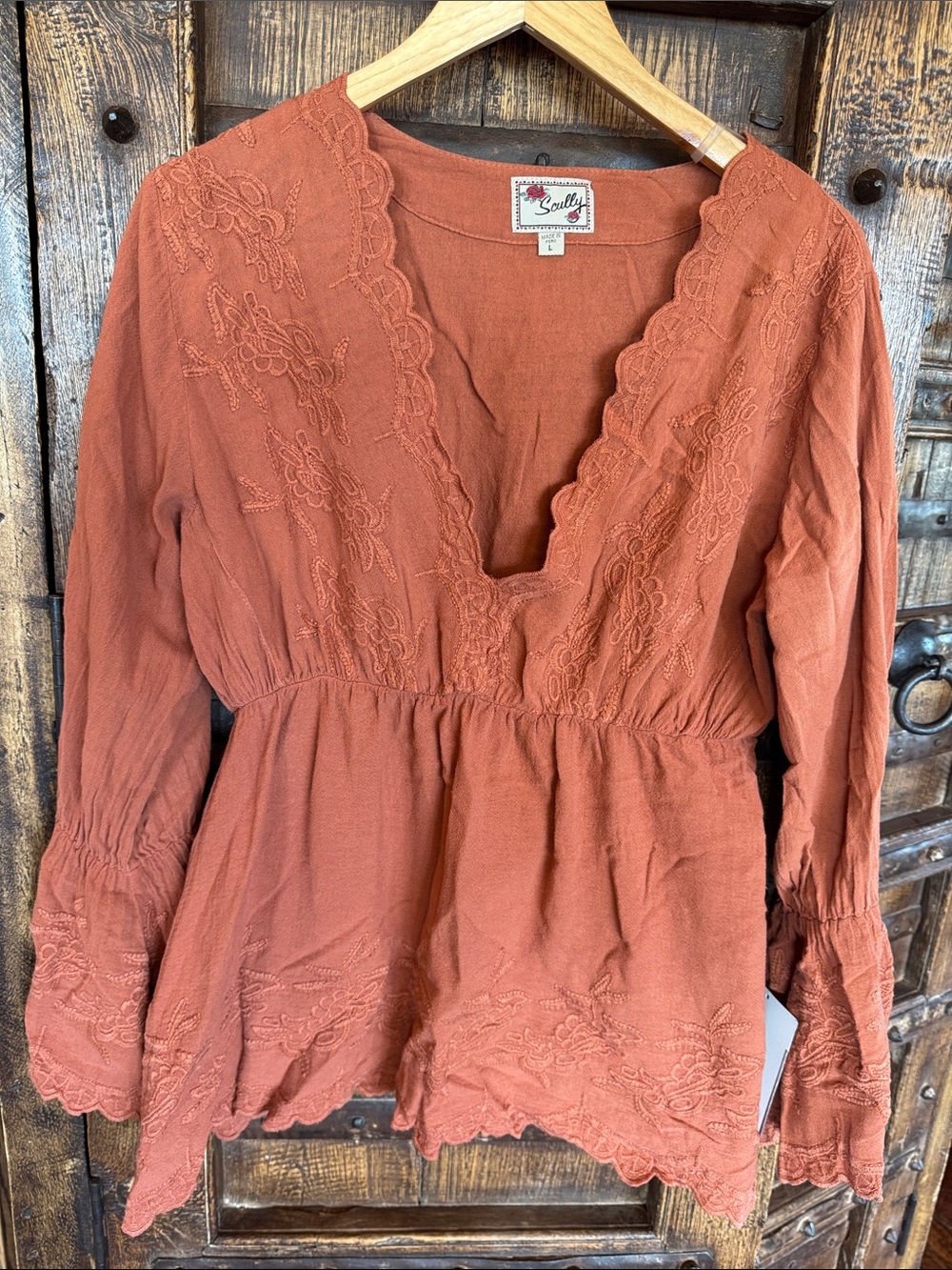 Scully Women's Rust Embroidered Peasant Tunic